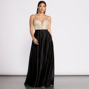 SEQUIN AND SATIN BALL GOWN